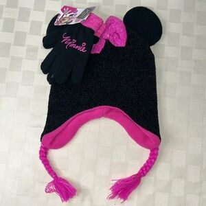 Disney Minnie Mouse Black and Pink Hat with Gloves